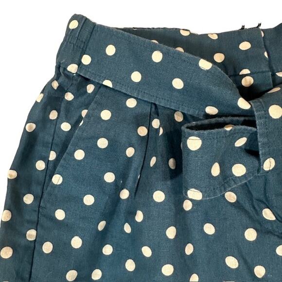 J. Crew Blue & White Polka Dot Linen Blend Belted Dressy Shorts Women Sz 8 - Picture 5 of 10